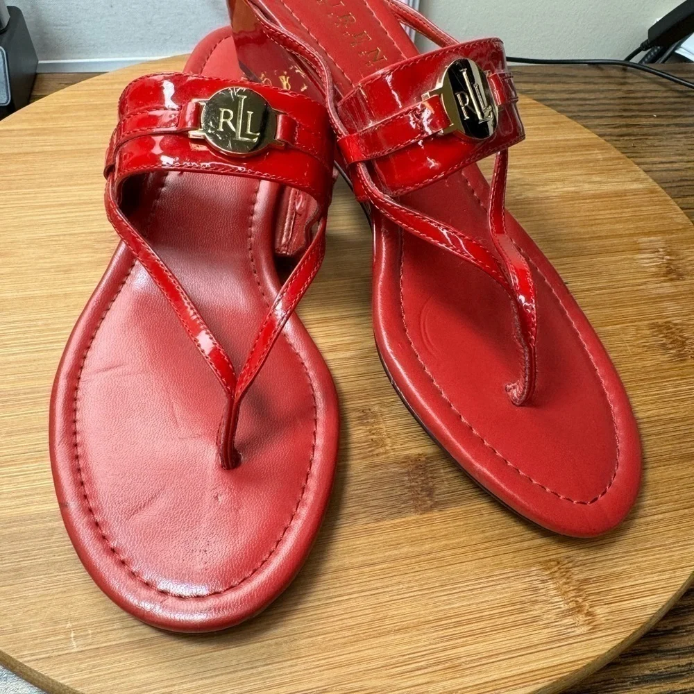 GUC Ralph Lauren Red Leather‎ Sandals Size 6.5 - Picture 6 of 8